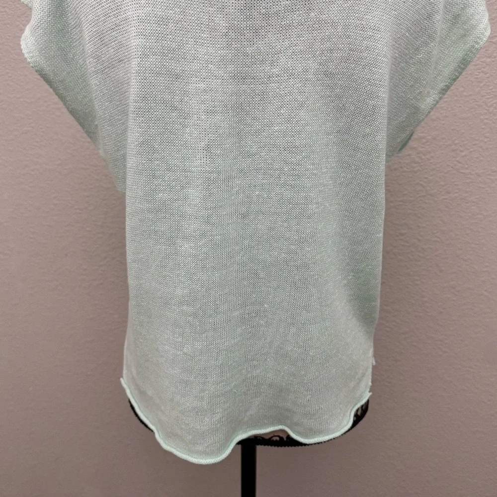 Eileen Fisher Aurora Green Organic Linen Knit Crop Sweater Top Size Petite Small - Picture 8 of 11